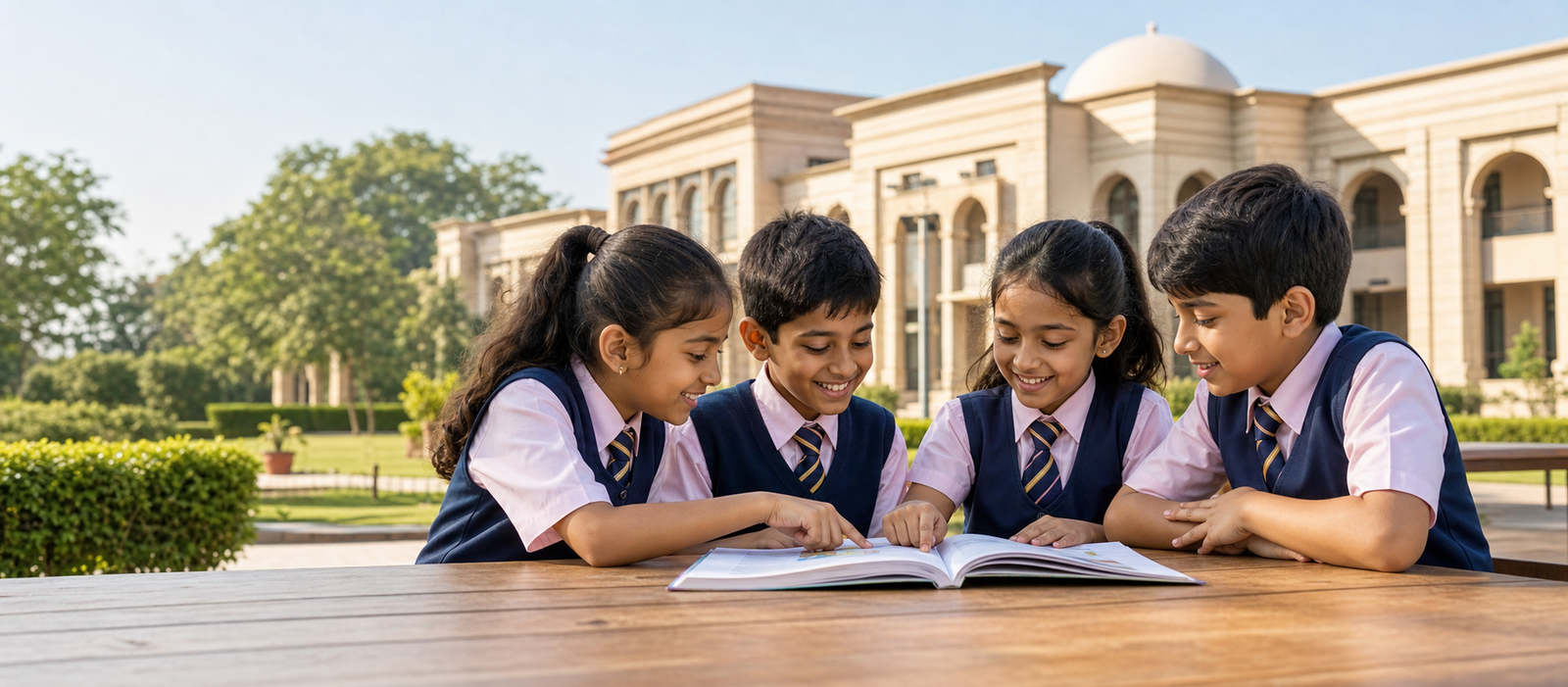 Students studying together at the school campus